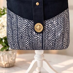 Baggallini Navy and White Chevron Shoulder Bag with Gold Hardware
